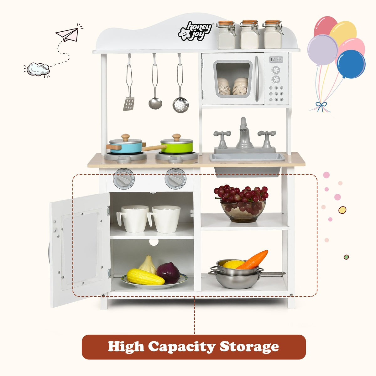Wooden Pretend Play Kitchen Set for Kids with Accessories and Sink view 8