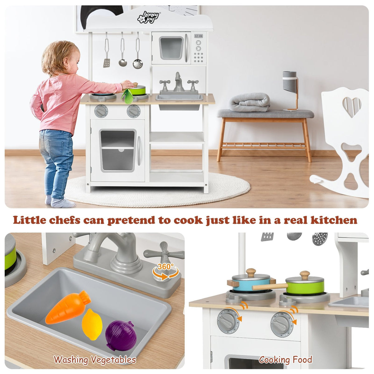 Wooden Pretend Play Kitchen Set for Kids with Accessories and Sink view 9