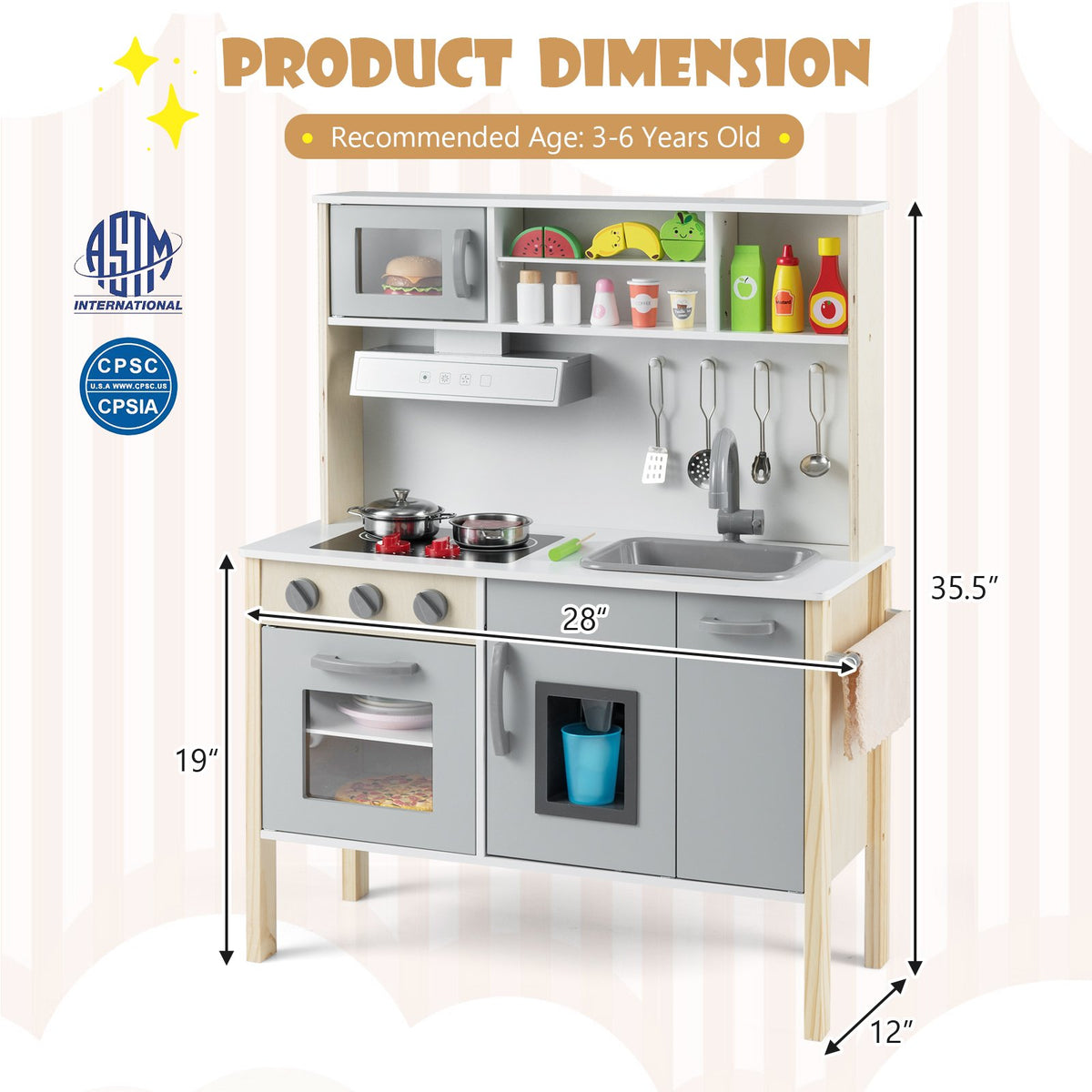 Wooden Pretend Play Kitchen Set for Toddlers-Gray view 4