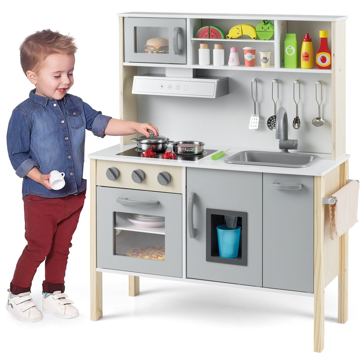 Wooden Pretend Play Kitchen Set for Toddlers-Gray view 5