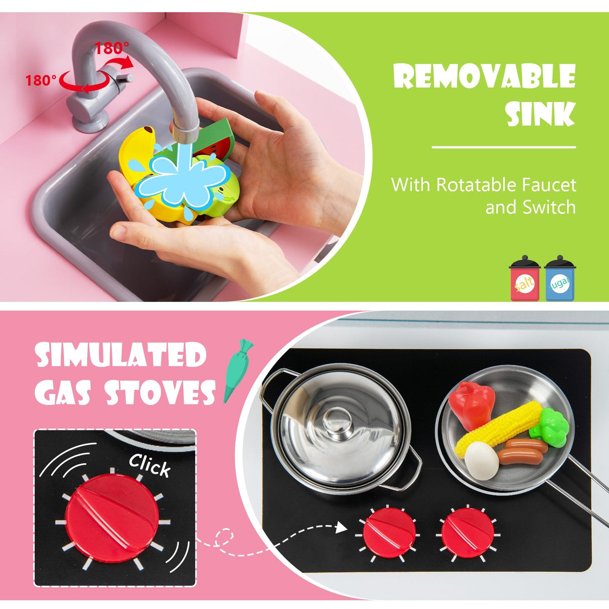 Wooden Pretend Play Kitchen Set for Toddlers-Pink view 5