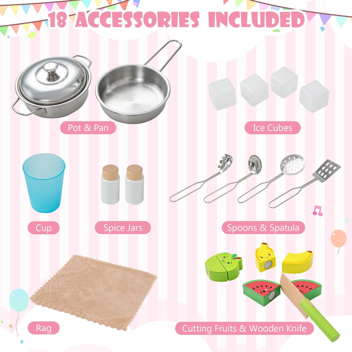 Wooden Pretend Play Kitchen Set for Toddlers-Pink view 7