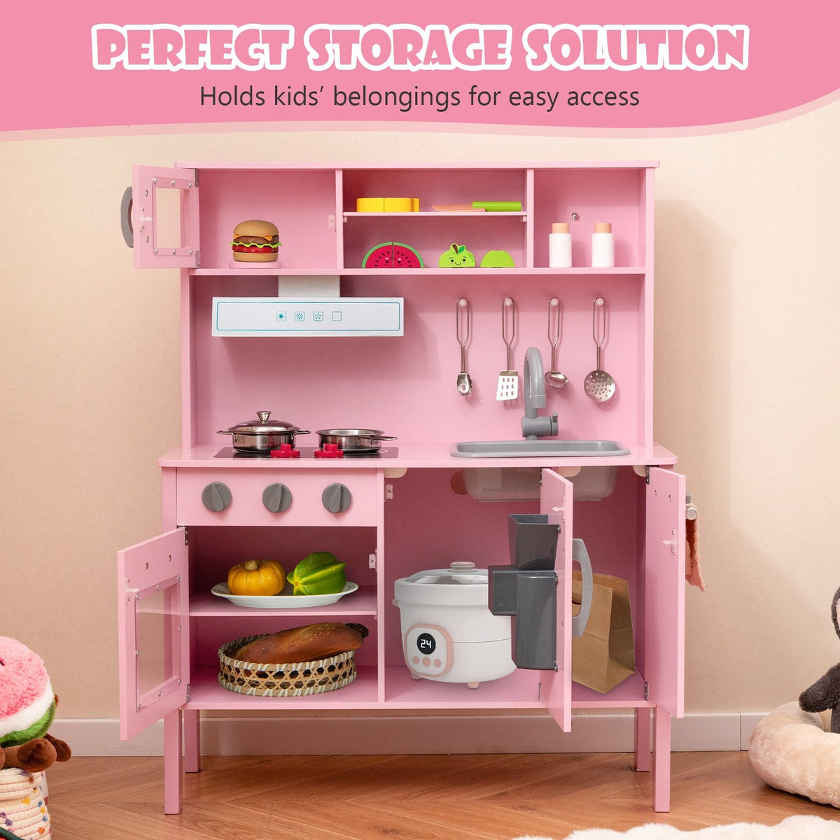Wooden Pretend Play Kitchen Set for Toddlers-Pink view 8