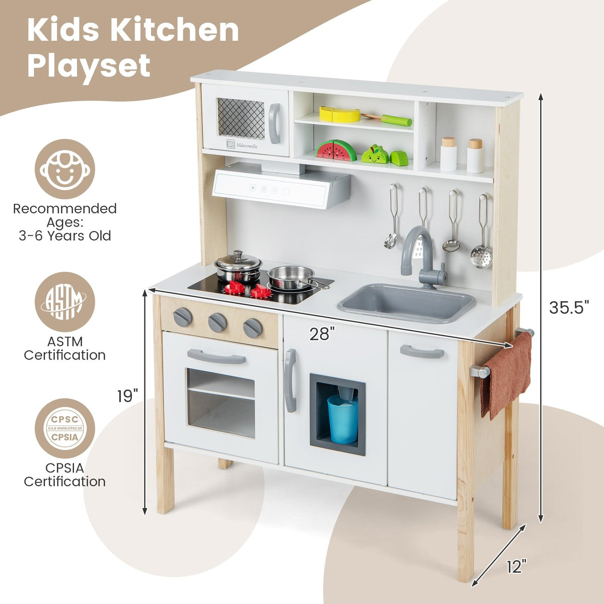 Wooden Pretend Play Kitchen Set for Toddlers-White view 5