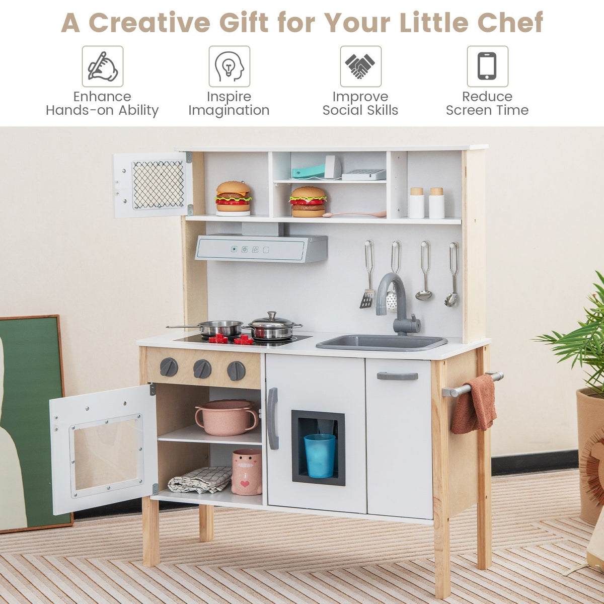 Wooden Pretend Play Kitchen Set for Toddlers-White view 7