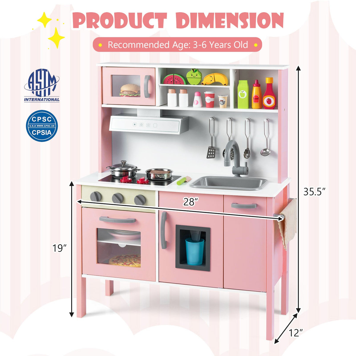 Wooden Pretend Play Kitchen Set for Toddlers-White and Pink view 4