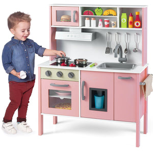 Wooden Pretend Play Kitchen Set for Toddlers-White and Pink view 5