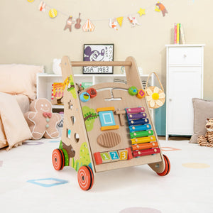 Wooden Push and Pull Baby Walker with Handle and Storage-Natural view 2