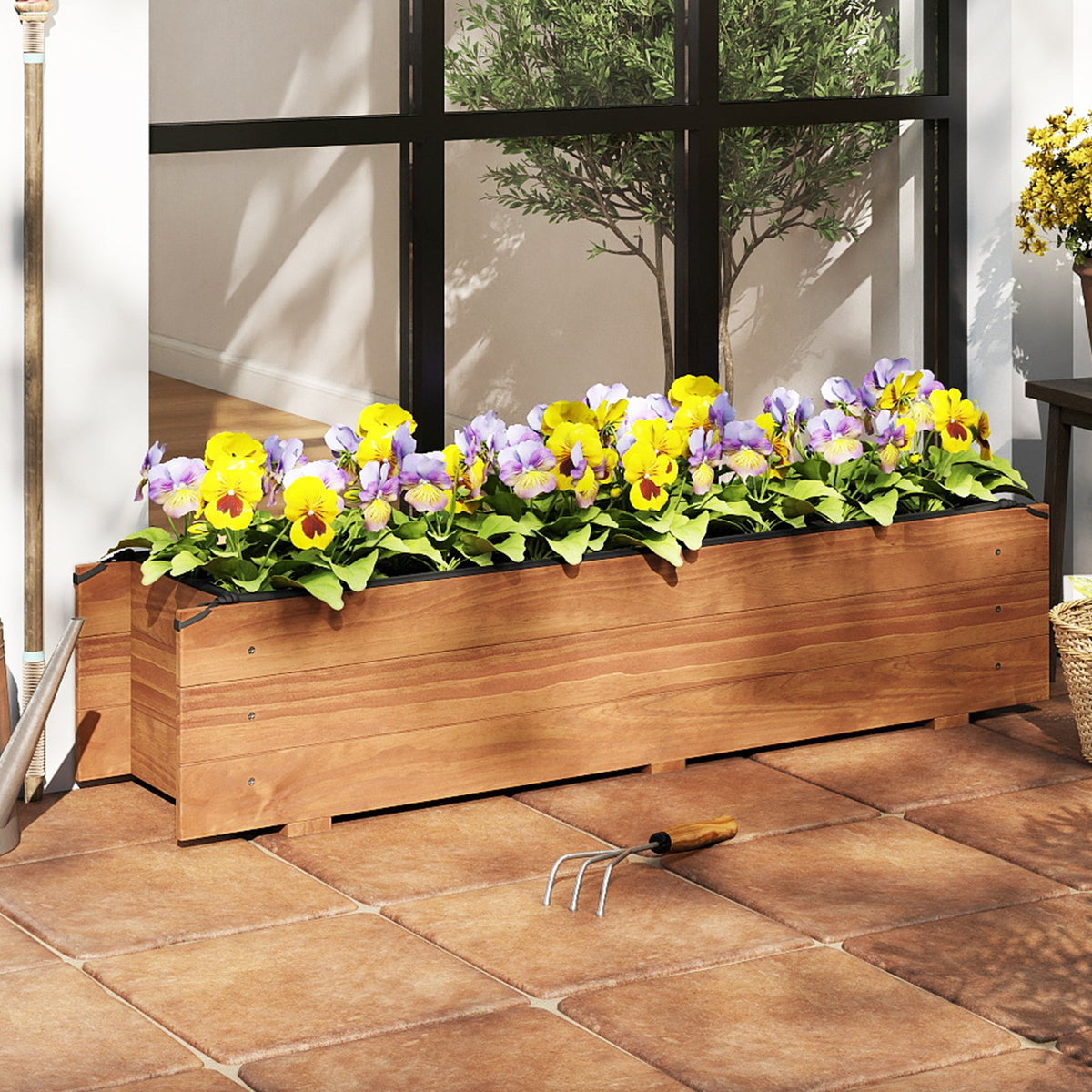 Wooden Raised Garden Bed with Drainage Holes and Liner Elevated Rectangular Planter Box-Orange view 2