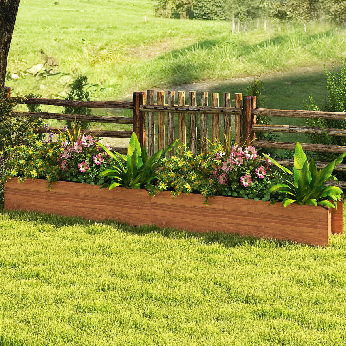 Wooden Raised Garden Bed with Drainage Holes and Liner Elevated Rectangular Planter Box-Orange view 3
