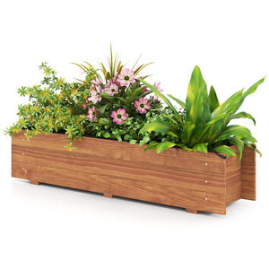 Wooden Raised Garden Bed with Drainage Holes and Liner Elevated Rectangular Planter Box-Orange view 4