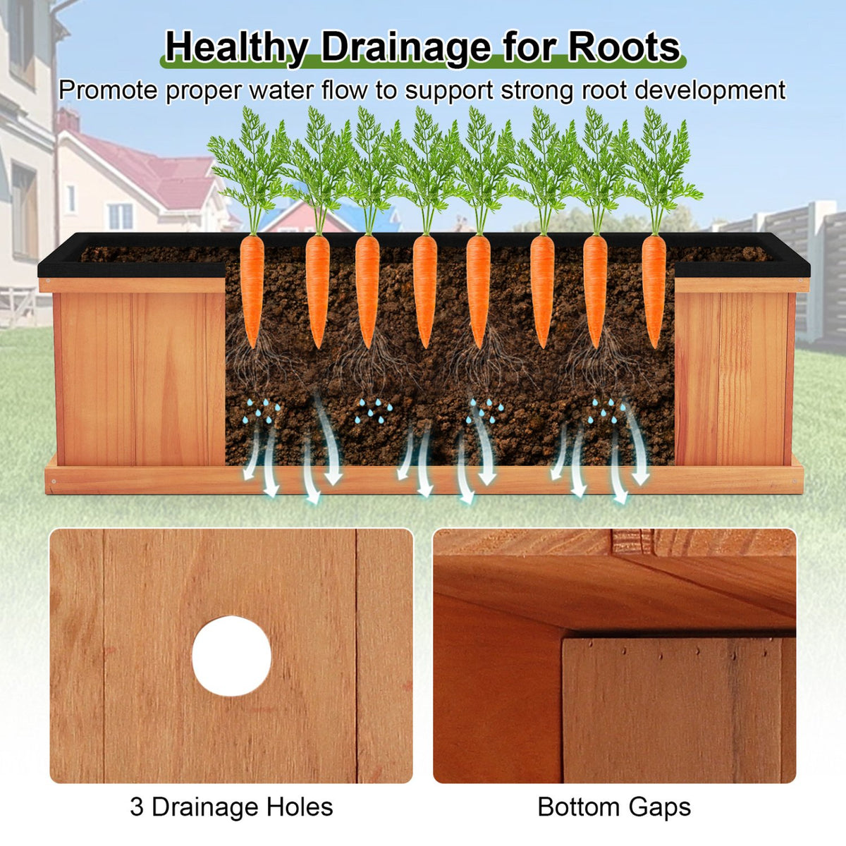 Wooden Raised Garden Bed with Drainage Holes and Liner Solid Fir Wood Planter Box-L view 5