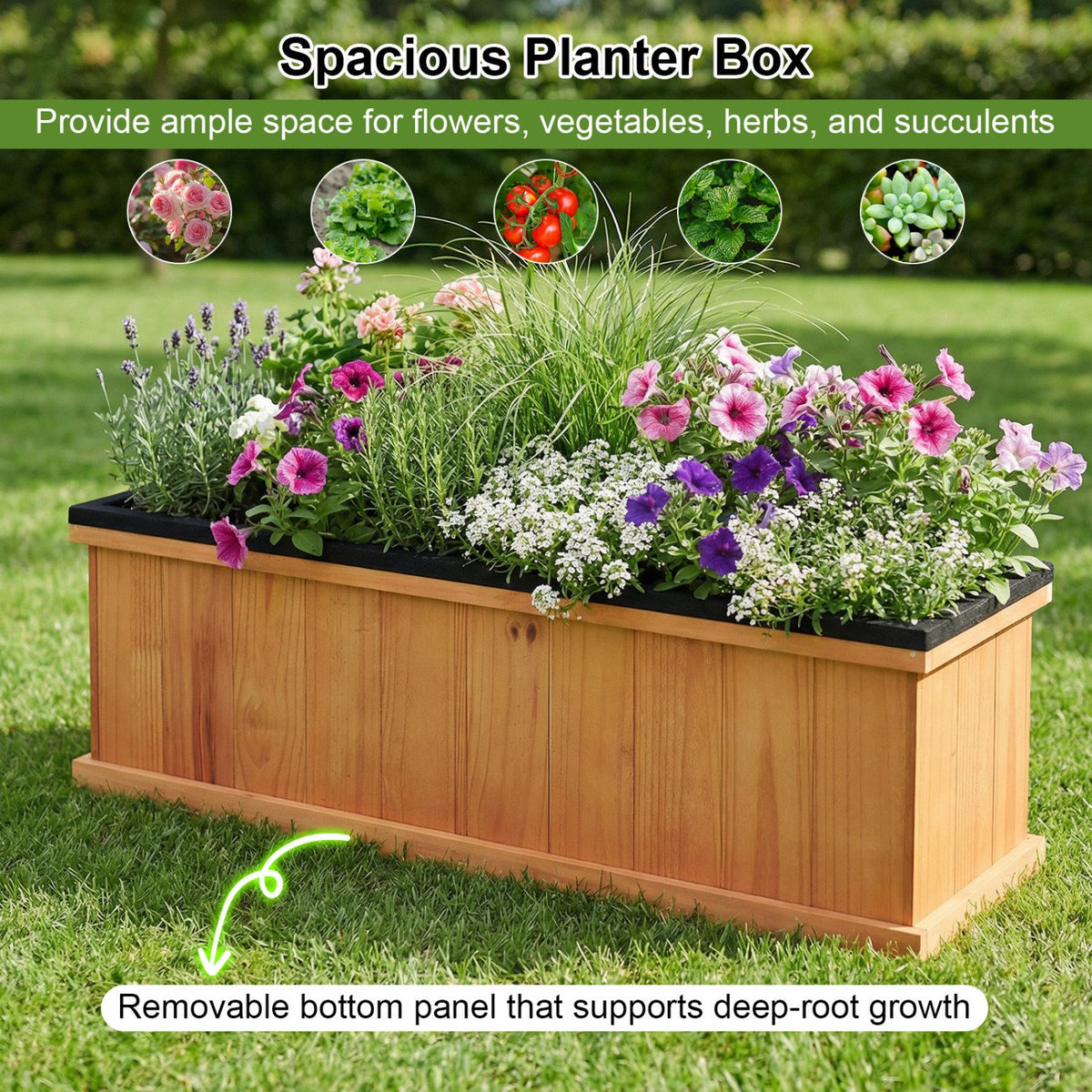 Wooden Raised Garden Bed with Drainage Holes and Liner Solid Fir Wood Planter Box-L view 7