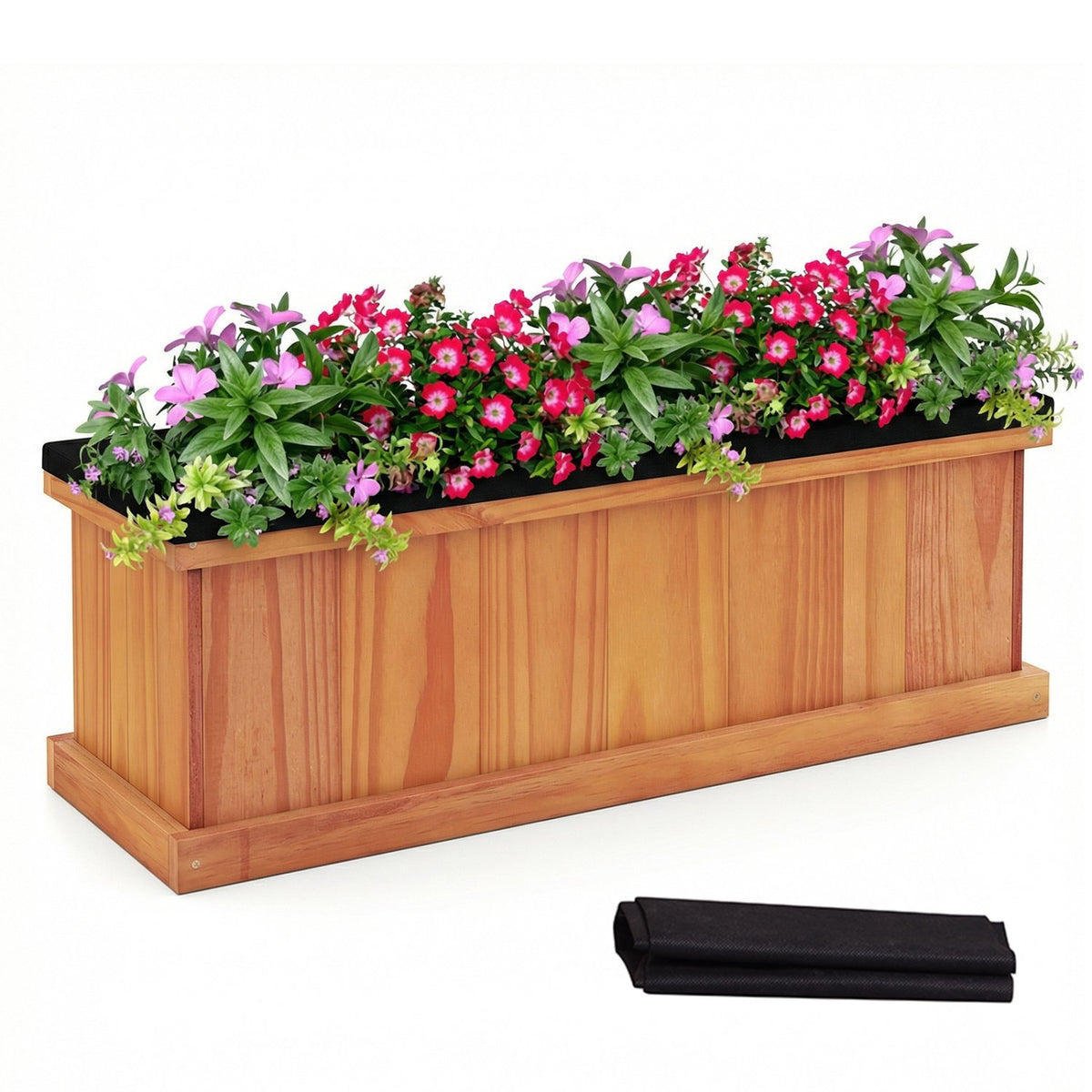 Wooden Raised Garden Bed with Drainage Holes and Liner Solid Fir Wood Planter Box-M