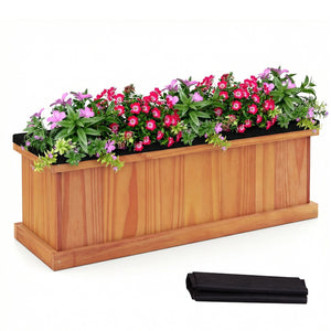 Wooden Raised Garden Bed with Drainage Holes and Liner Solid Fir Wood Planter Box-M