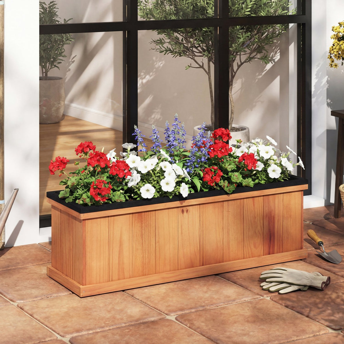 Wooden Raised Garden Bed with Drainage Holes and Liner Solid Fir Wood Planter Box-M view 3