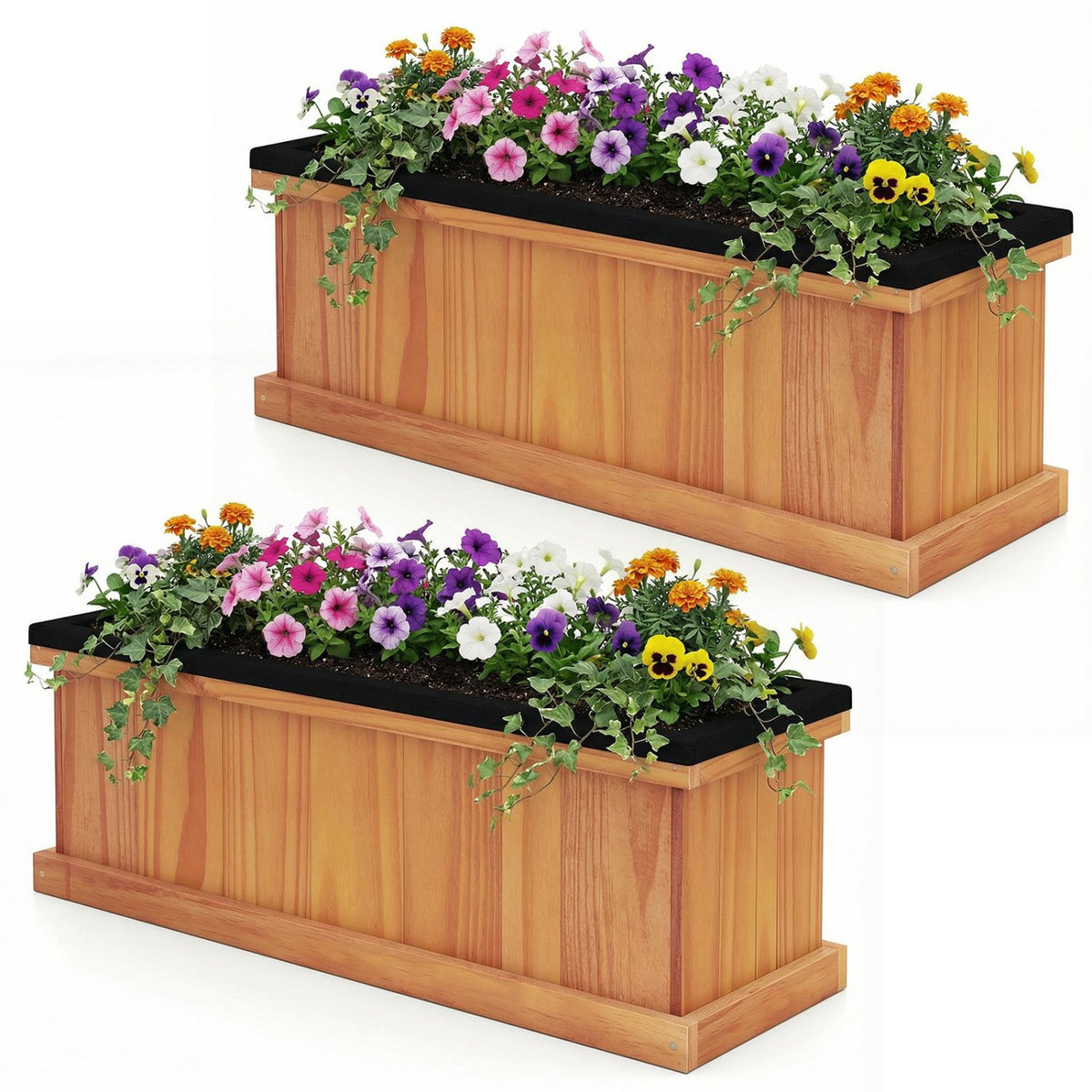 Wooden Raised Garden Bed with Drainage Holes and Liner Solid Fir Wood Planter Box-M view 4
