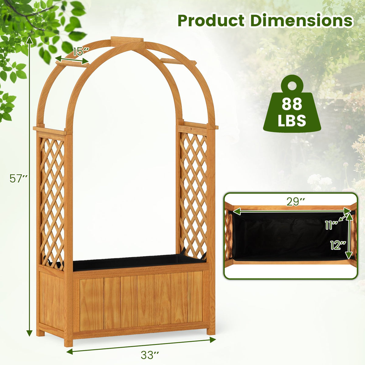Wooden Raised Garden Bed with Lattice Trellis and Arched Roof-Orange view 4