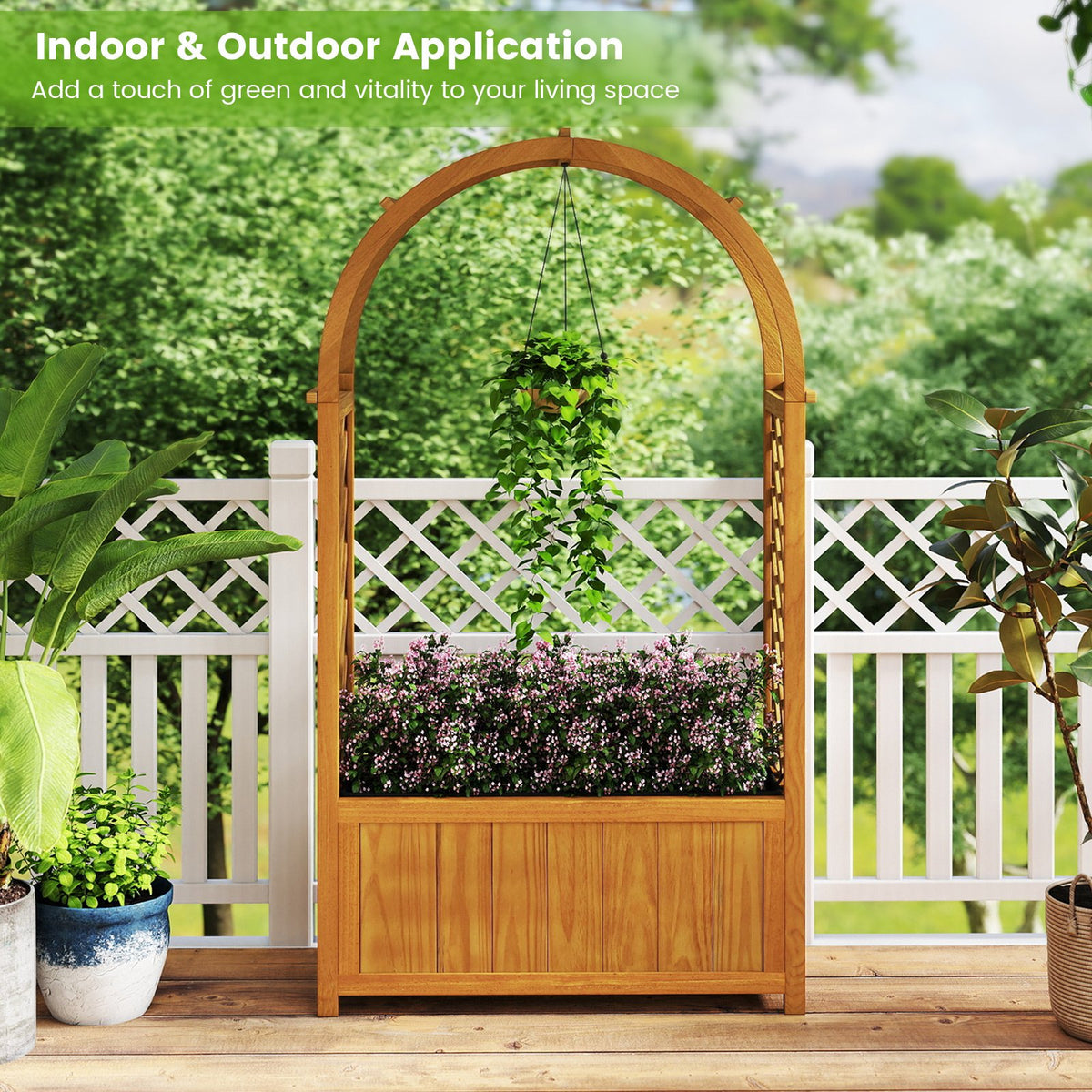 Wooden Raised Garden Bed with Lattice Trellis and Arched Roof-Orange view 5