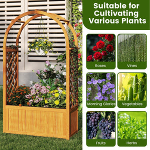 Wooden Raised Garden Bed with Lattice Trellis and Arched Roof-Orange view 9