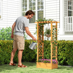 Wooden Raised Garden Bed with Lattice Trellis and Hanging Roof-Orange view 3