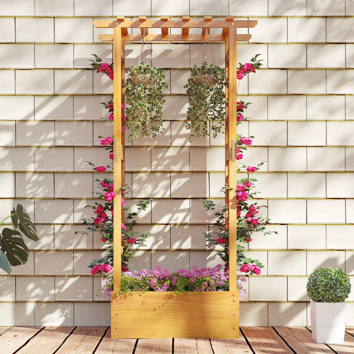 Wooden Raised Garden Bed with Lattice Trellis and Hanging Roof-Orange view 6