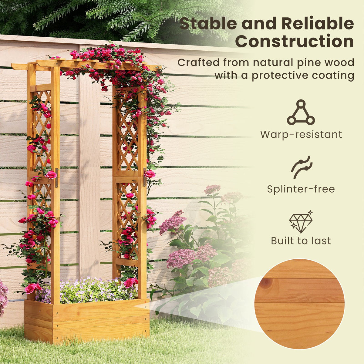 Wooden Raised Garden Bed with Lattice Trellis and Hanging Roof-Orange view 7