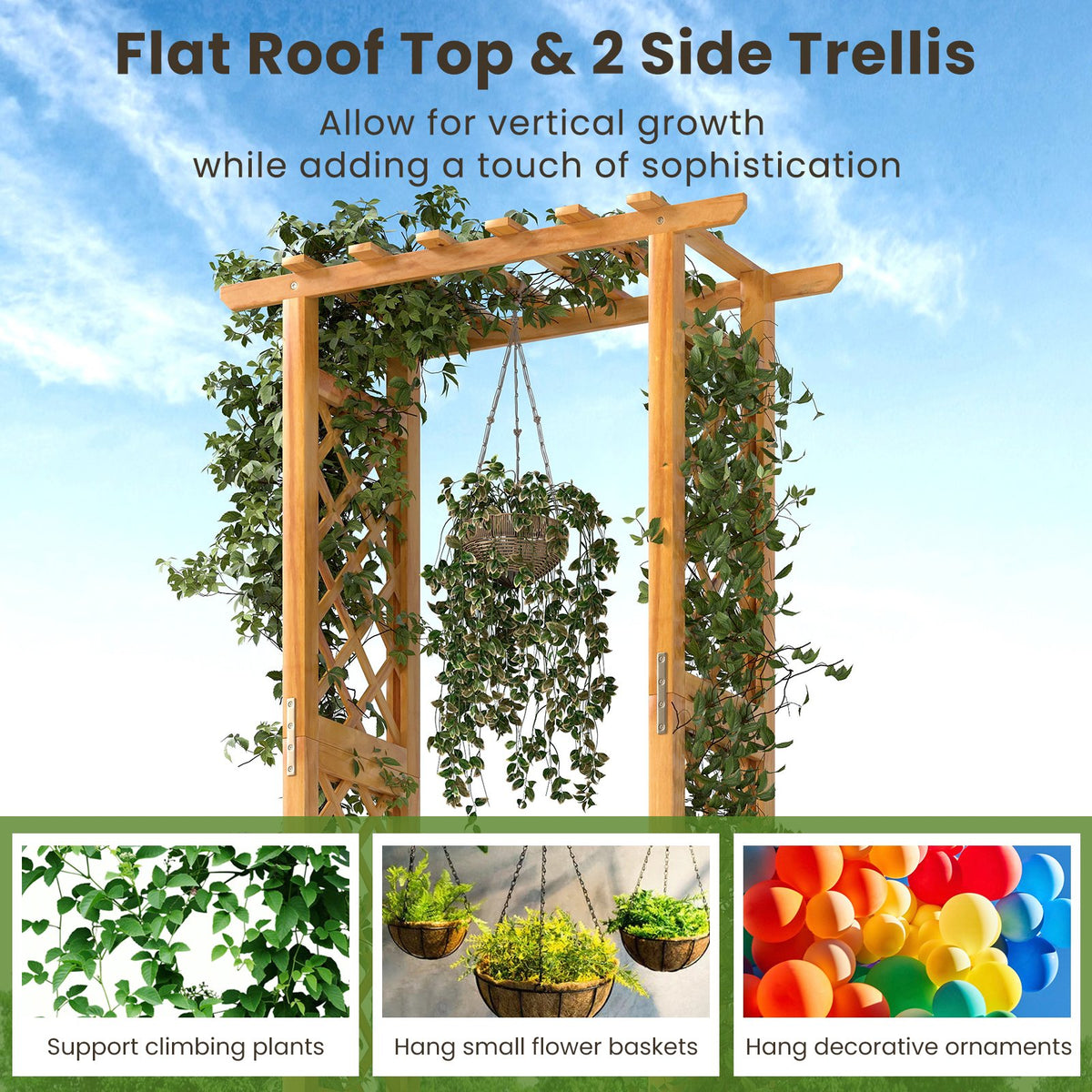 Wooden Raised Garden Bed with Lattice Trellis and Hanging Roof-Orange view 9