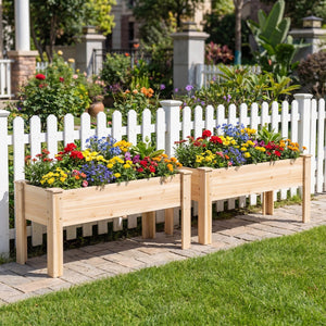 Wooden Raised Garden Bed with Legs 175 LBS Heavy-Duty Elevated Planter Box with Drainage Holes-Natural view 3