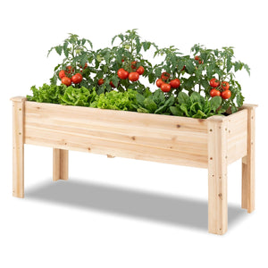 Wooden Raised Garden Bed with Legs 175 LBS Heavy-Duty Elevated Planter Box with Drainage Holes-Natural view 4