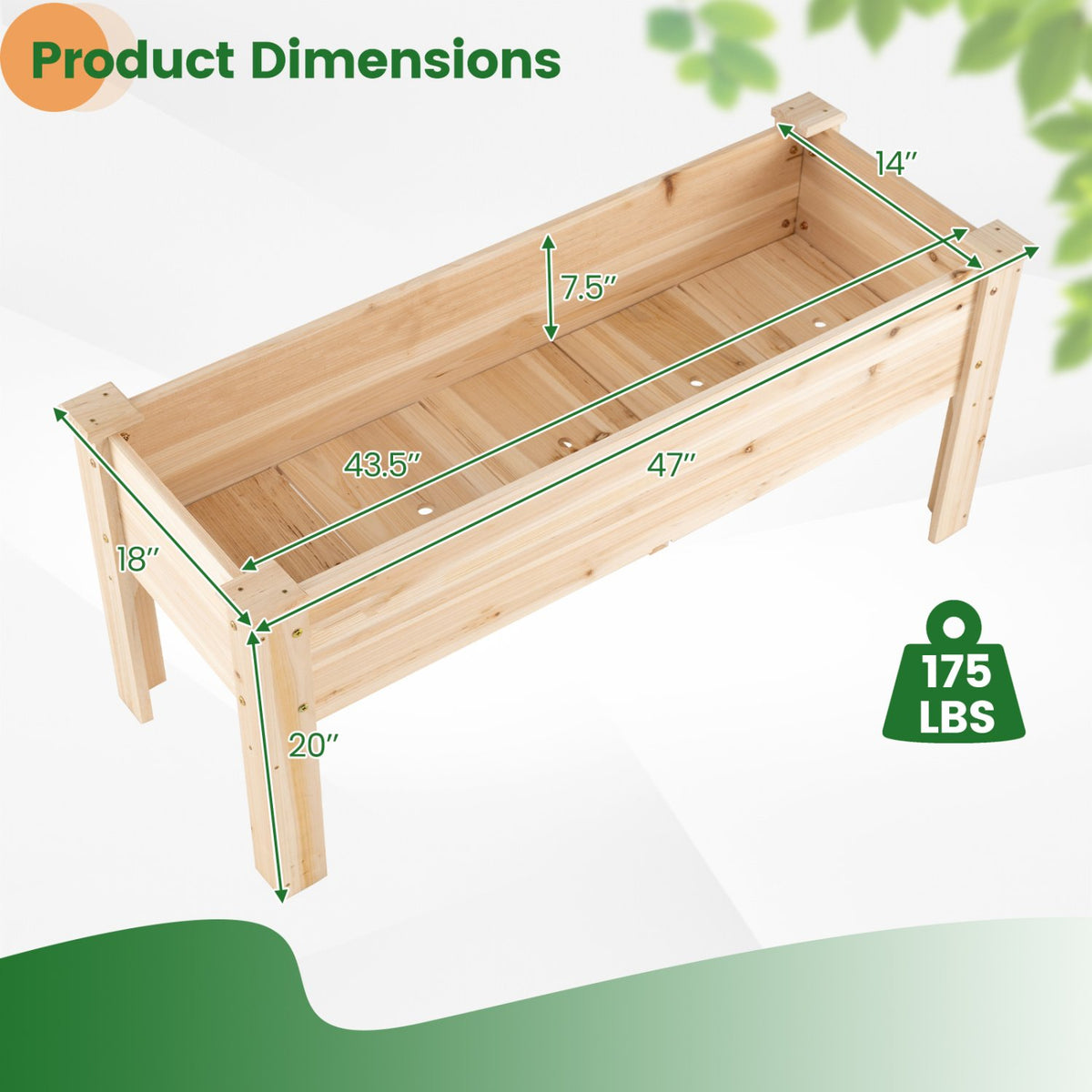 Wooden Raised Garden Bed with Legs 175 LBS Heavy-Duty Elevated Planter Box with Drainage Holes-Natural view 5