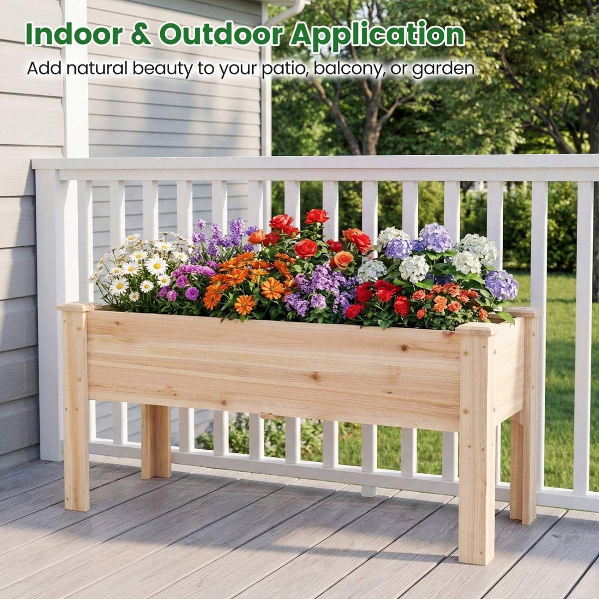 Wooden Raised Garden Bed with Legs 175 LBS Heavy-Duty Elevated Planter Box with Drainage Holes-Natural view 8