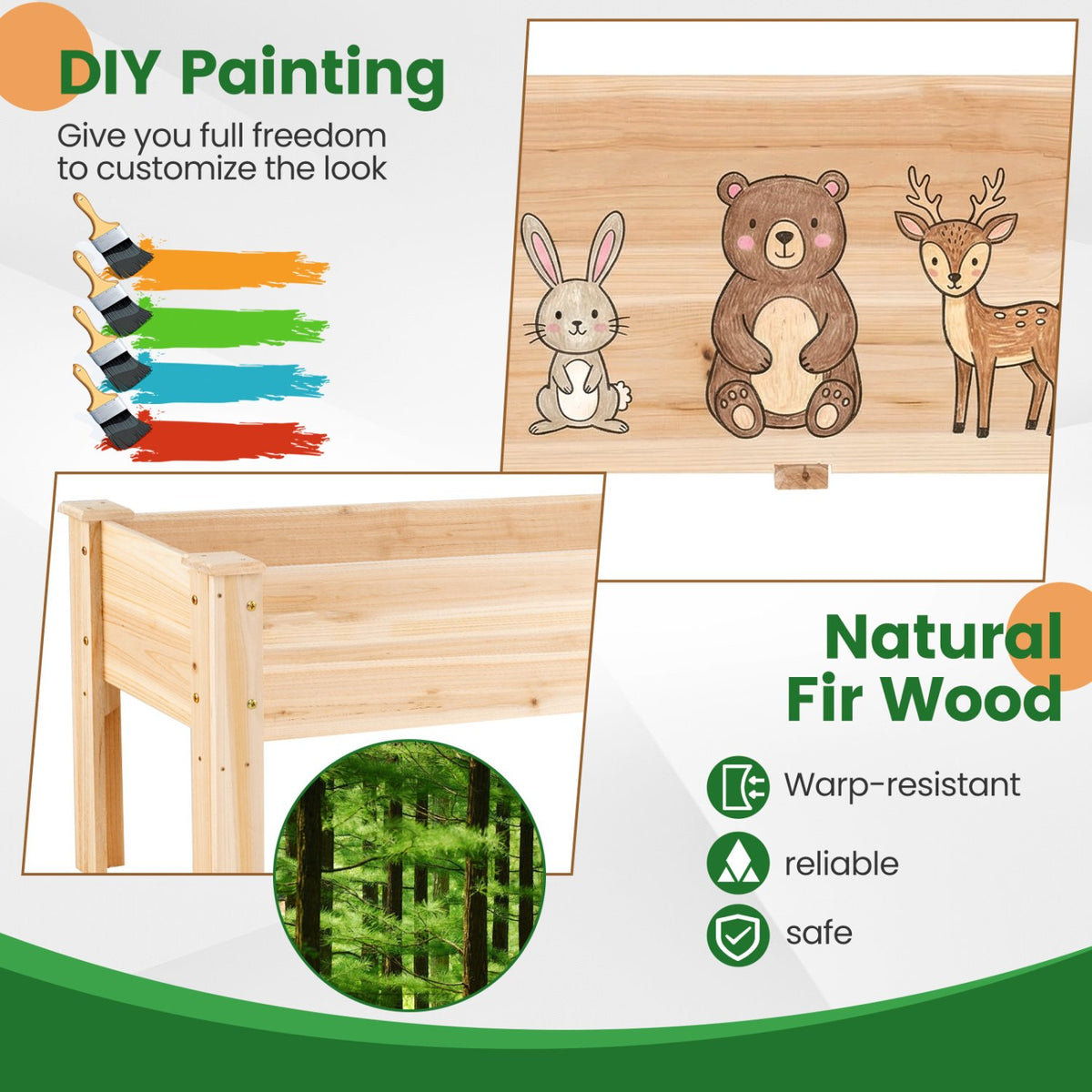 Wooden Raised Garden Bed with Legs 175 LBS Heavy-Duty Elevated Planter Box with Drainage Holes-Natural view 9