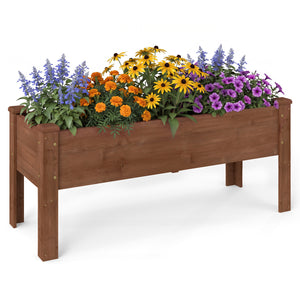 Wooden Raised Garden Bed with Legs Elevated Planter Box with Drainage Holes-Coffee
