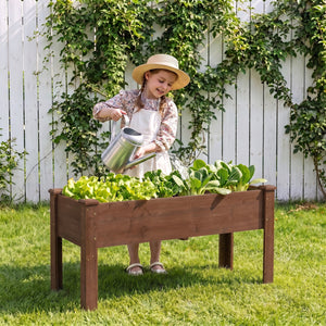 Wooden Raised Garden Bed with Legs Elevated Planter Box with Drainage Holes-Coffee view 2