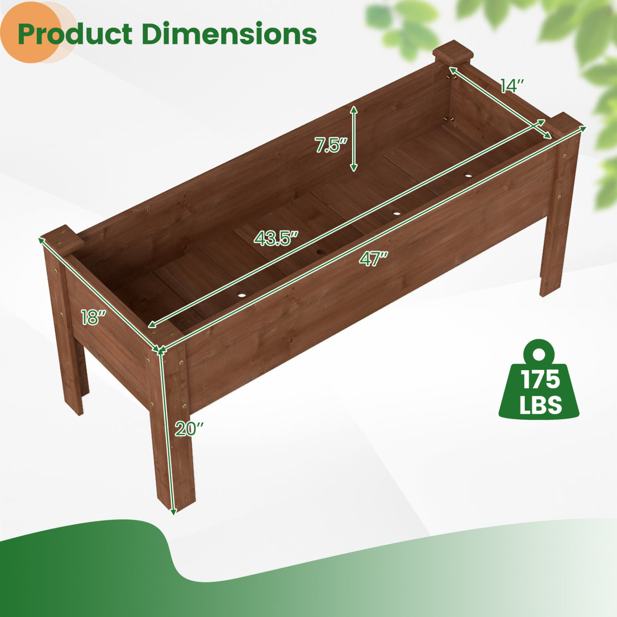 Wooden Raised Garden Bed with Legs Elevated Planter Box with Drainage Holes-Coffee view 4
