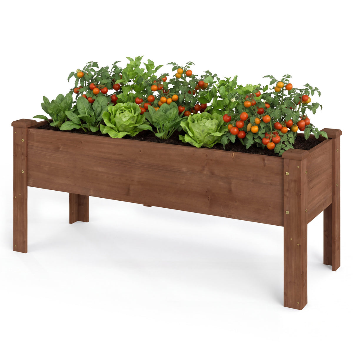 Wooden Raised Garden Bed with Legs Elevated Planter Box with Drainage Holes-Coffee view 5