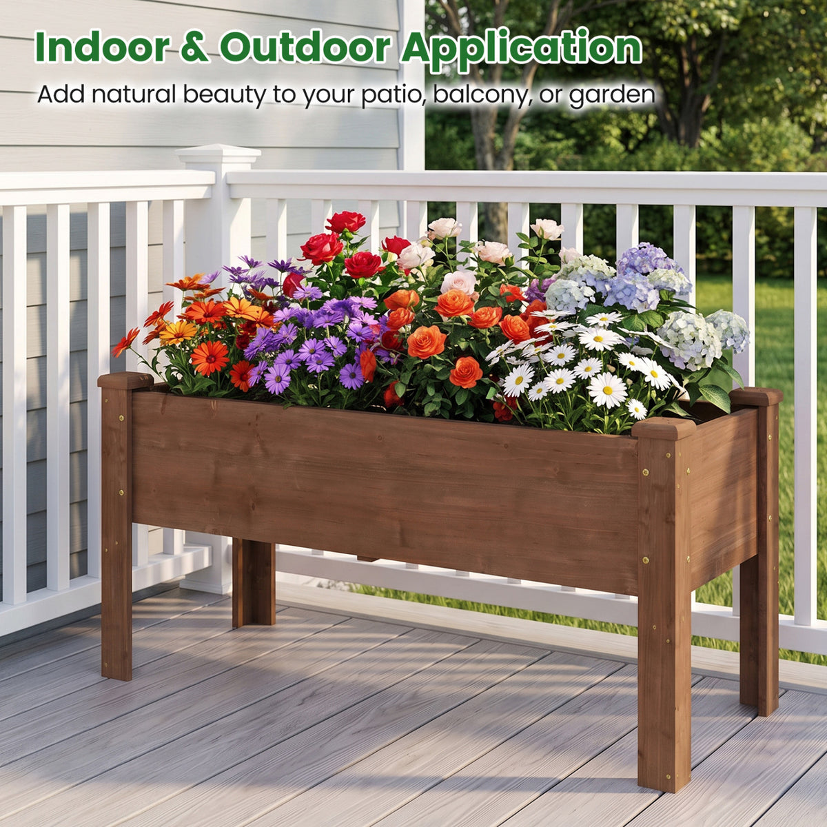 Wooden Raised Garden Bed with Legs Elevated Planter Box with Drainage Holes-Coffee view 6