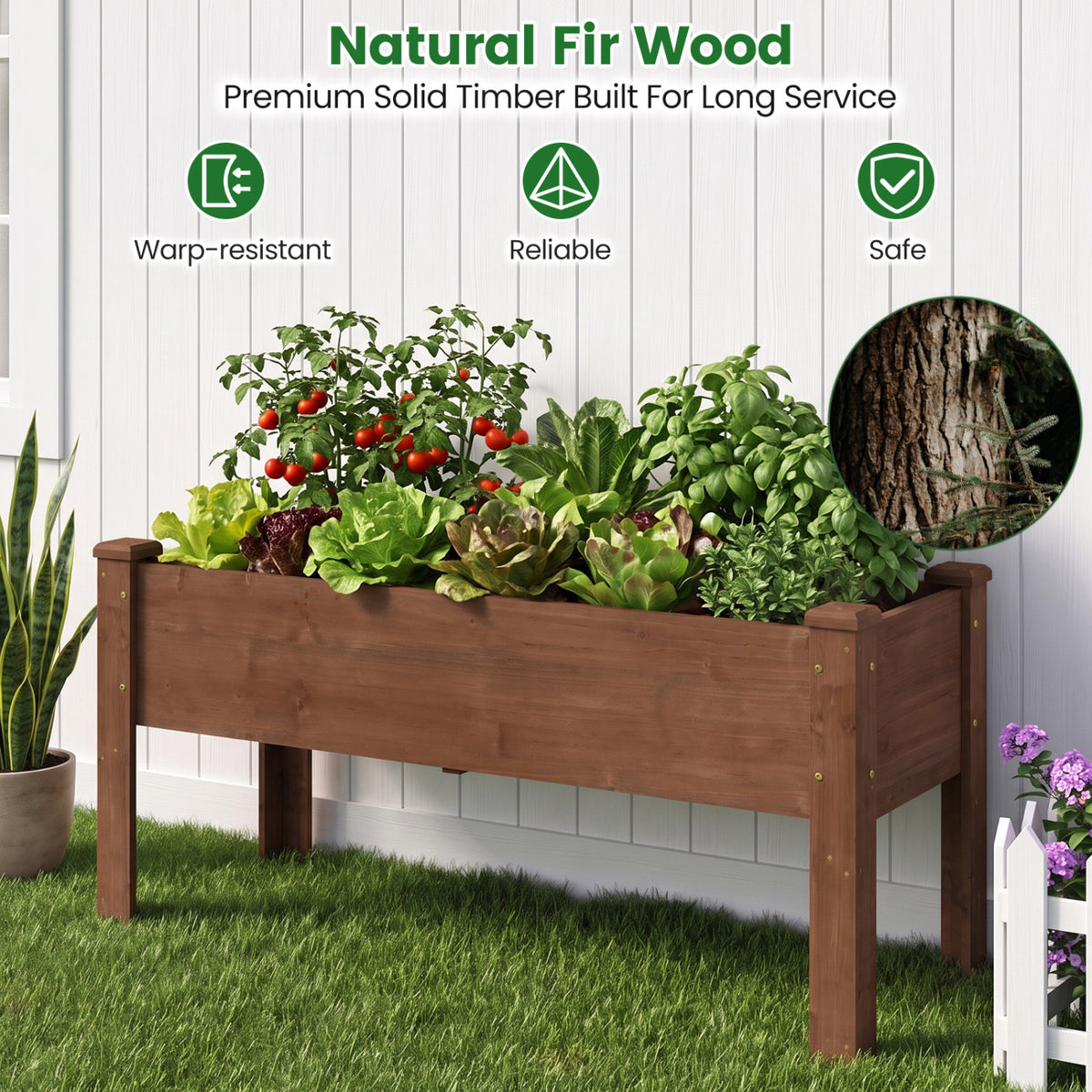 Wooden Raised Garden Bed with Legs Elevated Planter Box with Drainage Holes-Coffee view 7