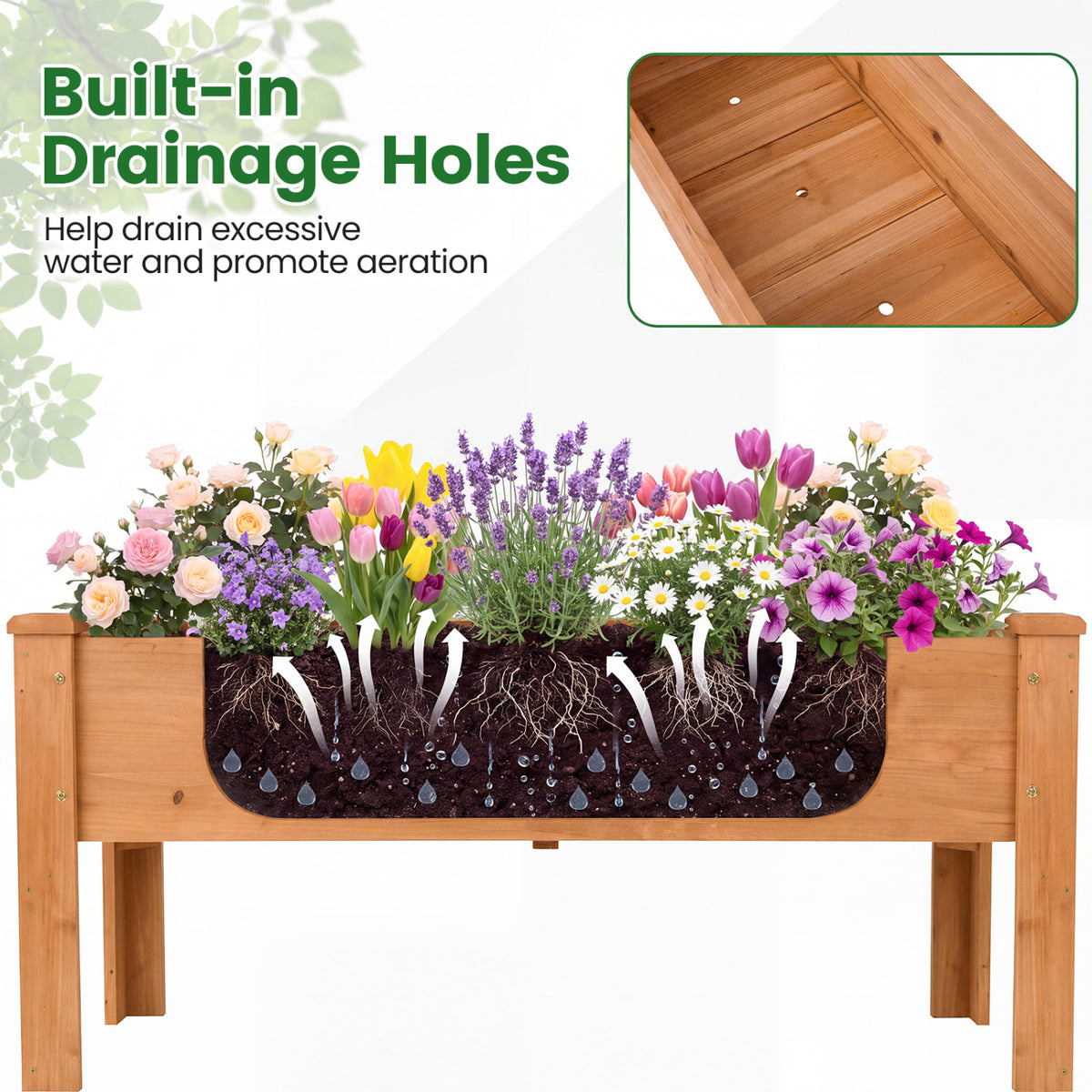 Wooden Raised Garden Bed with Legs Elevated Planter Box with Drainage Holes-Orange view 8