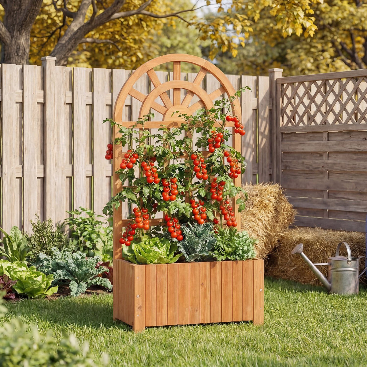 Wooden Raised Garden Bed with Trellis 48 Inch Outdoor Screen-Brown view 2