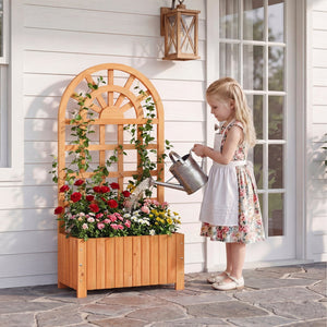 Wooden Raised Garden Bed with Trellis 48 Inch Outdoor Screen-Brown view 3