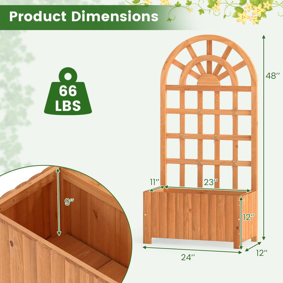 Wooden Raised Garden Bed with Trellis 48 Inch Outdoor Screen-Brown view 4