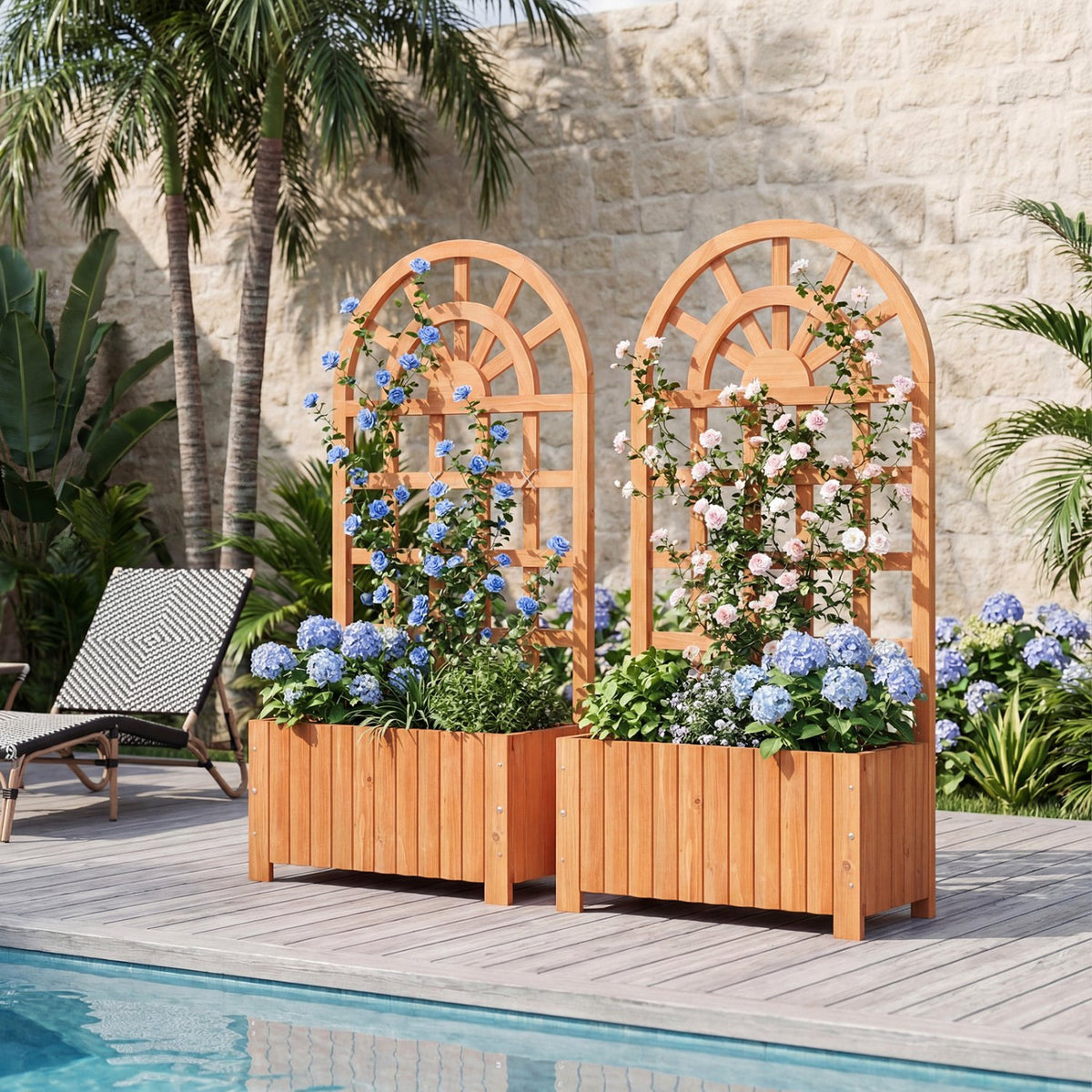 Wooden Raised Garden Bed with Trellis 48 Inch Outdoor Screen-Brown view 5