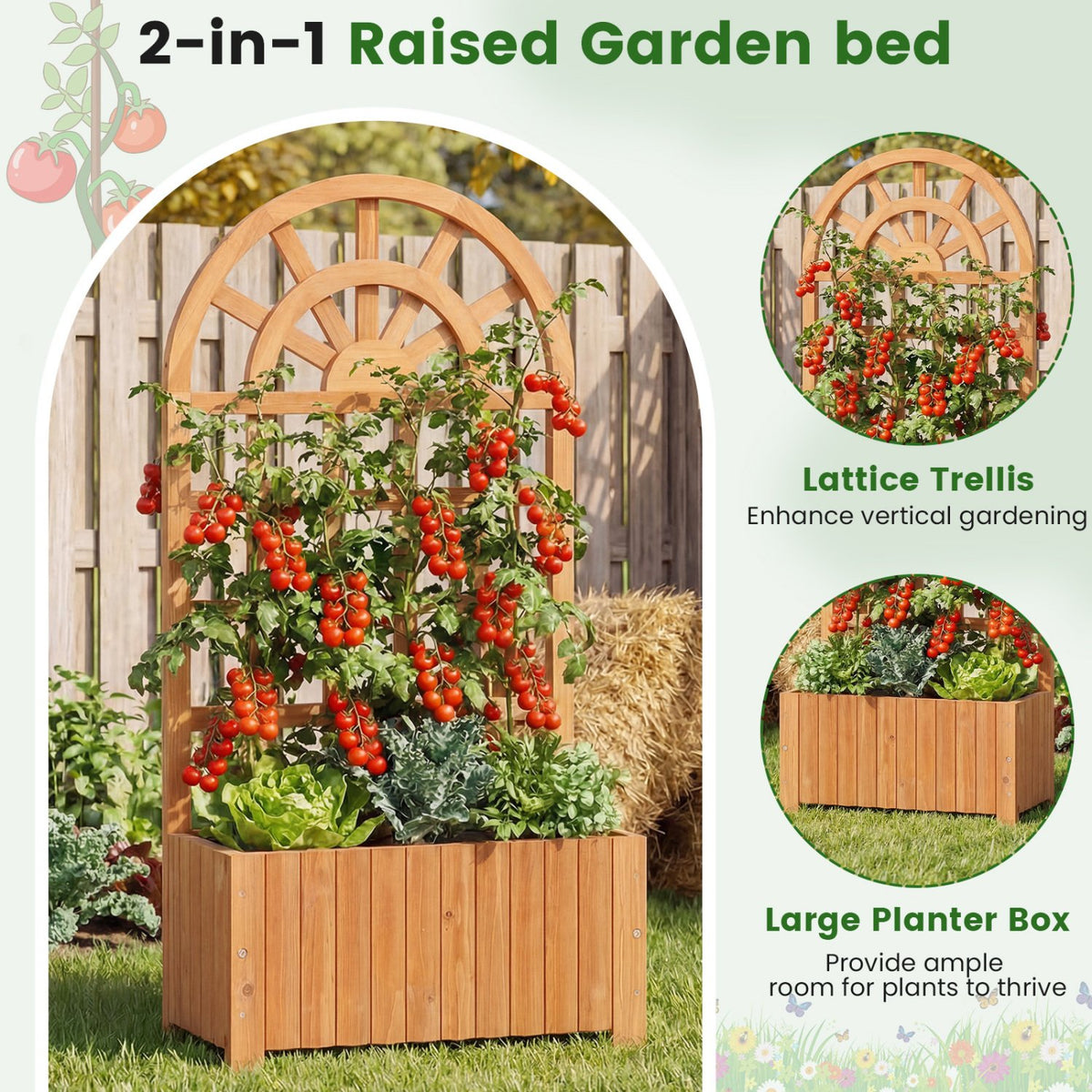 Wooden Raised Garden Bed with Trellis 48 Inch Outdoor Screen-Brown view 6