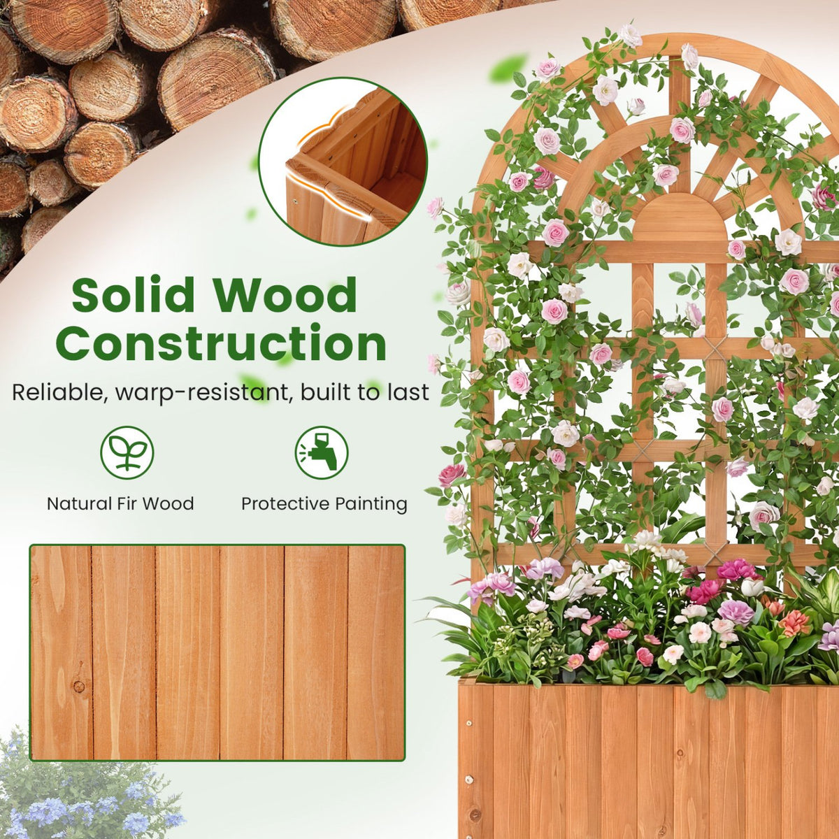 Wooden Raised Garden Bed with Trellis 48 Inch Outdoor Screen-Brown view 7