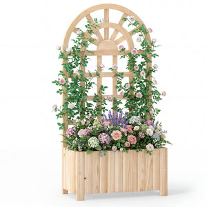 Wooden Raised Garden Bed with Trellis 48 Inch Outdoor Screen-Natural