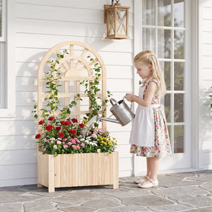 Wooden Raised Garden Bed with Trellis 48 Inch Outdoor Screen-Natural view 2