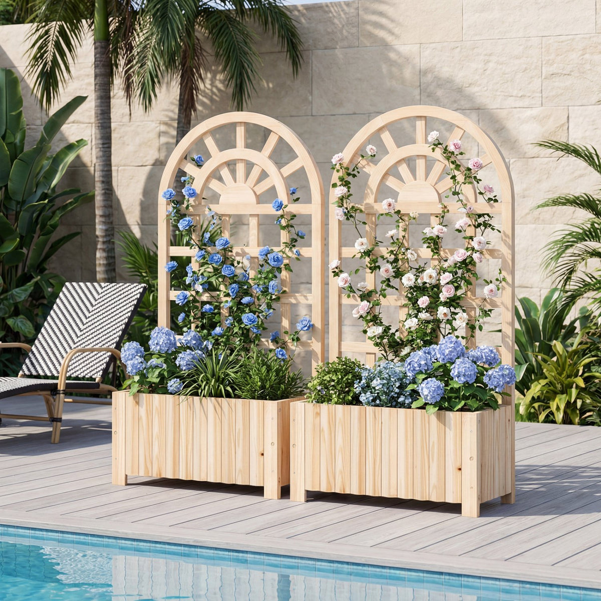 Wooden Raised Garden Bed with Trellis 48 Inch Outdoor Screen-Natural view 5