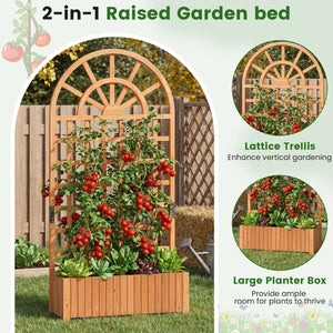 Wooden Raised Garden Bed with Trellis 71 inches Outdoor Planter Box Privacy Screen-Brown view 5